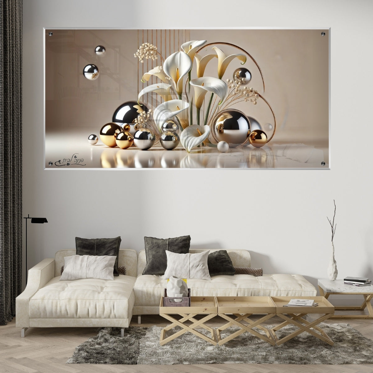 תמונות נוי בזכוכית מרהיבה, מעוצבות בהשראת אמנות מודרנית. יוצרות אווירה חמימה ואלגנטית בבית.