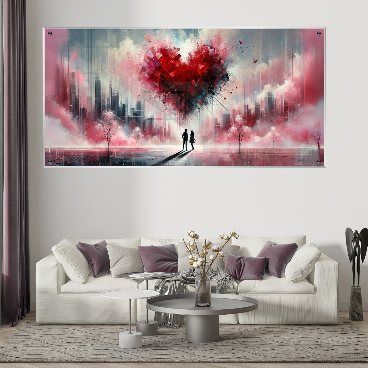 תמונות נוי בזכוכית מרהיבה, מעוצבות בהשראת אמנות מודרנית. יוצרות אווירה חמימה ואלגנטית בבית.