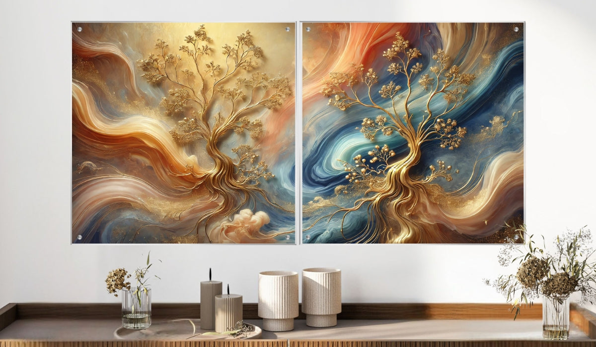 תמונות נוי בזכוכית מרהיבה, מעוצבות בהשראת אמנות מודרנית. מעניקות עומק ותחכום לכל עיצוב פנים.