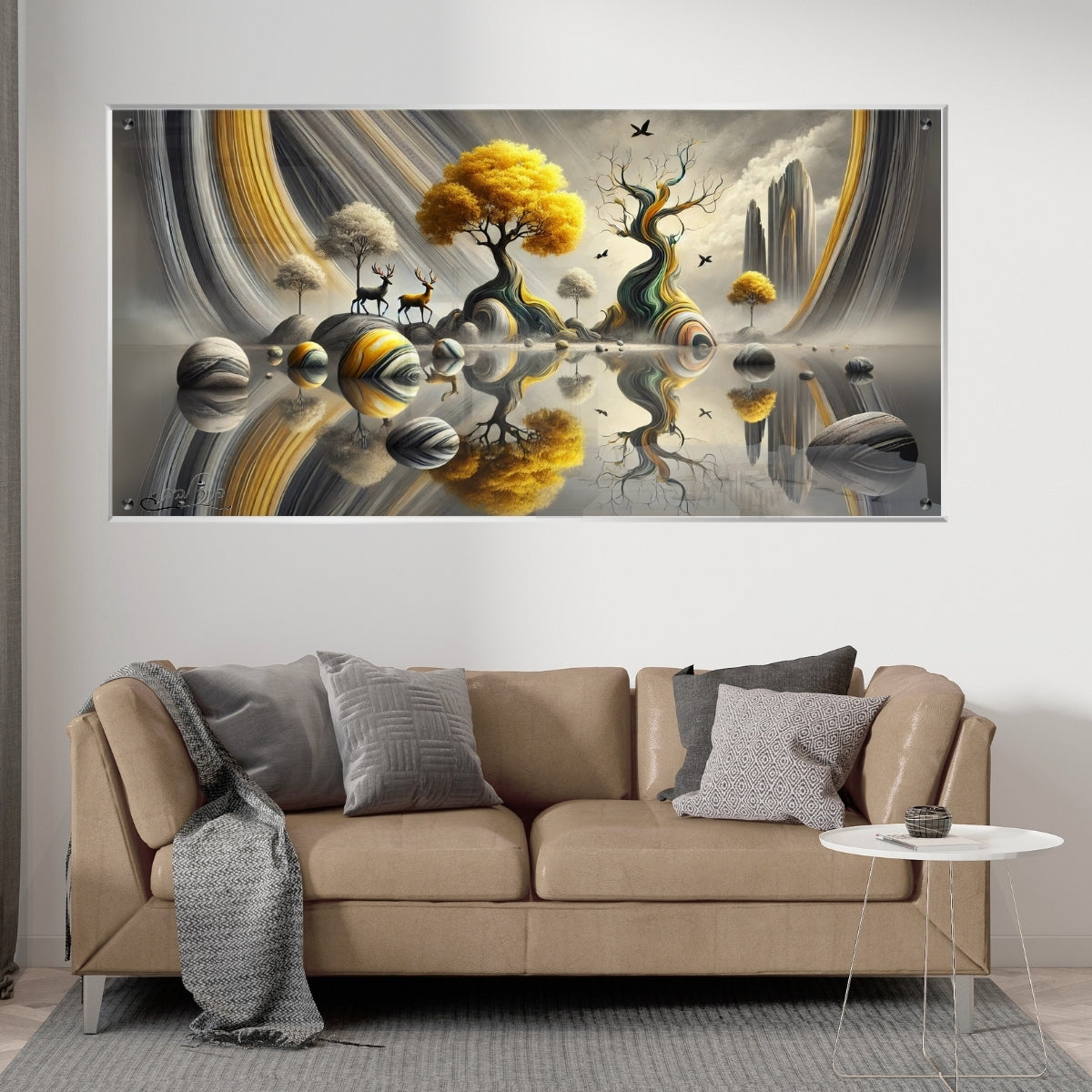 תמונות מודפסות על זכוכית בעיצוב ייחודי, מעוצבות בהשראת אמנות מודרנית. יוצרות אווירה חמימה ואלגנטית בבית.