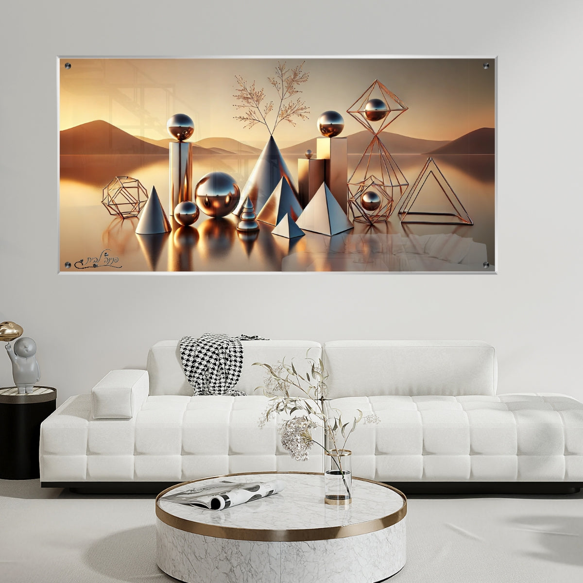 תמונות נוי בזכוכית מרהיבה, מעוצבות בהשראת אמנות מודרנית. יוצרות אווירה חמימה ואלגנטית בבית.