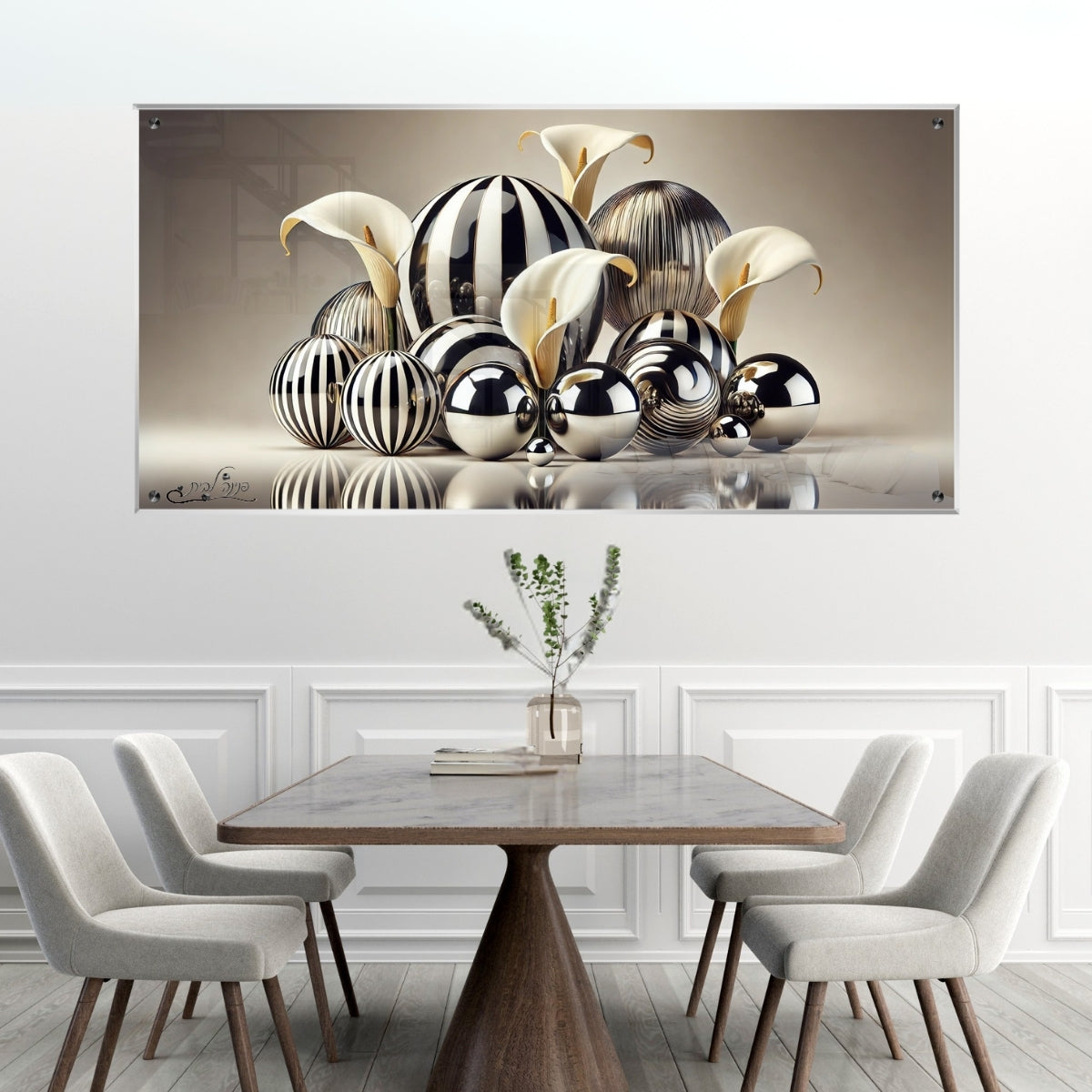 תמונות נוי בזכוכית מרהיבה, מעוצבות בהשראת אמנות מודרנית. יוצרות אווירה חמימה ואלגנטית בבית.