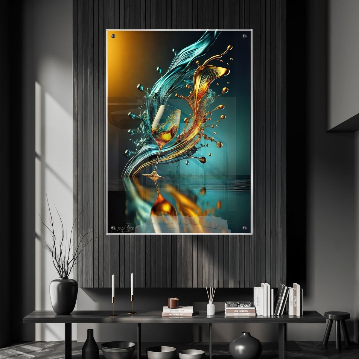 תמונות נוי בזכוכית מרהיבה, מעוצבות בהשראת אמנות מודרנית. יוצרות אווירה חמימה ואלגנטית בבית.