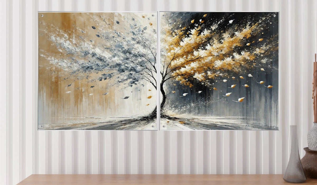 תמונות מודפסות על זכוכית בעיצוב ייחודי, מעוצבות בהשראת אמנות מודרנית. יוצרות אווירה חמימה ואלגנטית בבית.