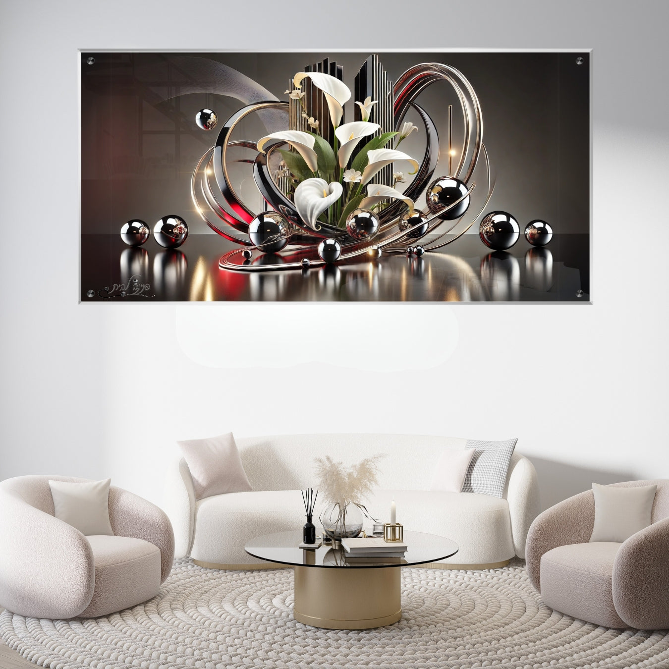 תמונות נוי בזכוכית מרהיבה, מעוצבות בהשראת אמנות מודרנית. מעניקות עומק ותחכום לכל עיצוב פנים.