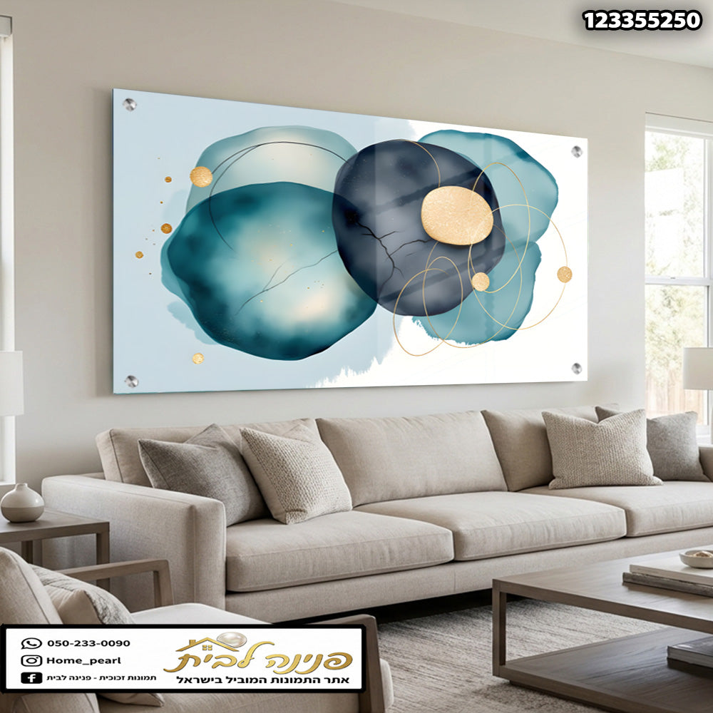 תמונה אבסטרקטית מודרנית - תמונות זכוכית - צבעים כחול וזהב