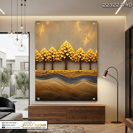 יצירת אומנות דקורטיבית על זכוכית - תמונות נוי - צבעים של זהב, כחול וחום