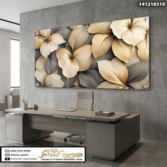 תמונה של ציור פרחים בשילוב צבעי זהב ואפור - תמונות לסלון - צבעים זהב ואפור