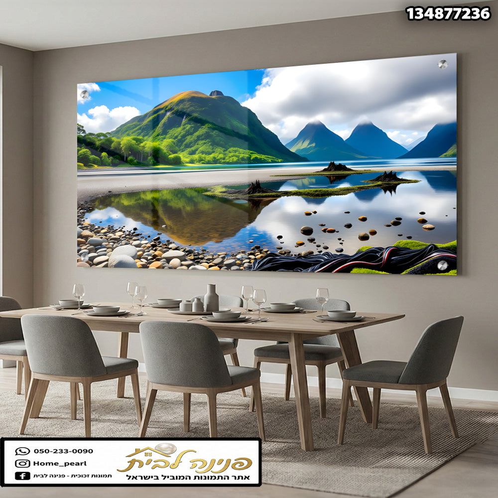 נוף פנורמי יפהפה על קיר - תמונות נוי - צבעי כחול וירוק