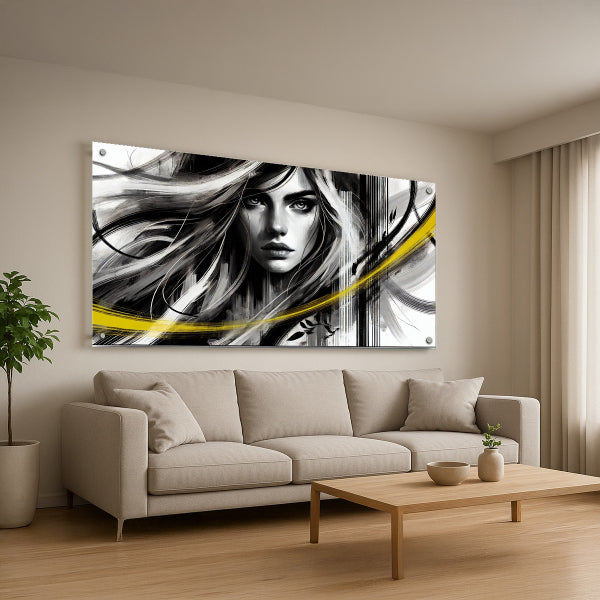 תמונת אישה אמנותית עם פס זהב – תמונות זכוכית