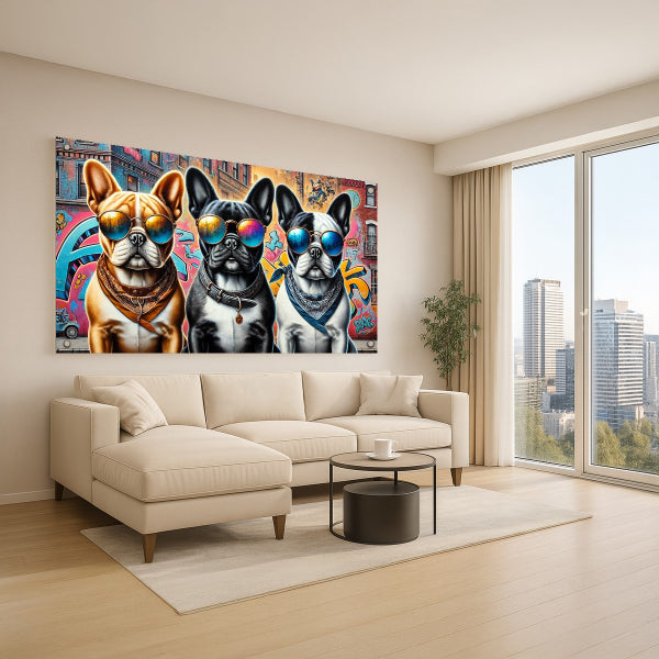 כלבי בולדוג עם משקפי שמש צבעוניים - תמונות לבית