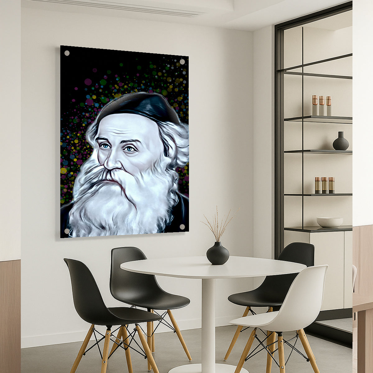 בעל התניא רקע שחור צבעוני – הדפסה על זכוכית