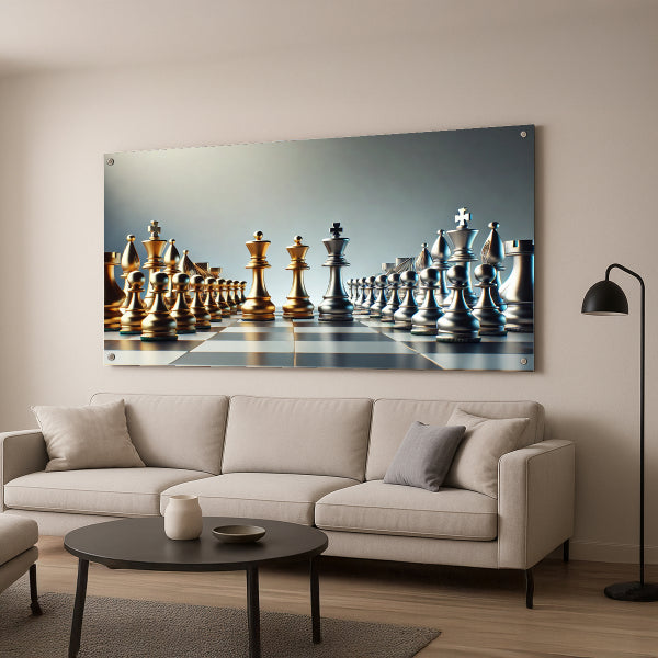 תמונת זכוכית לוח שחמט זהב וכסף