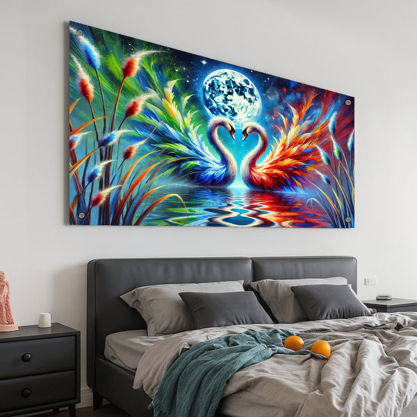 ברבורים צבעוניים באור ירח – תמונות לבית