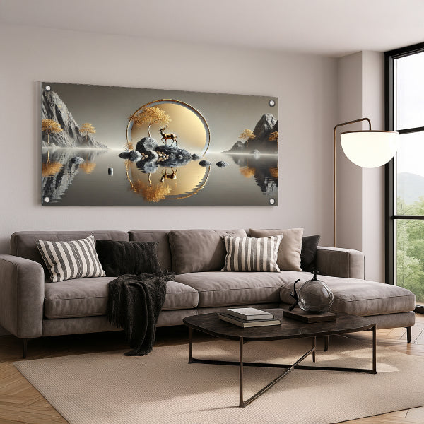 תמונות זכוכית איילים באור ירח זהוב