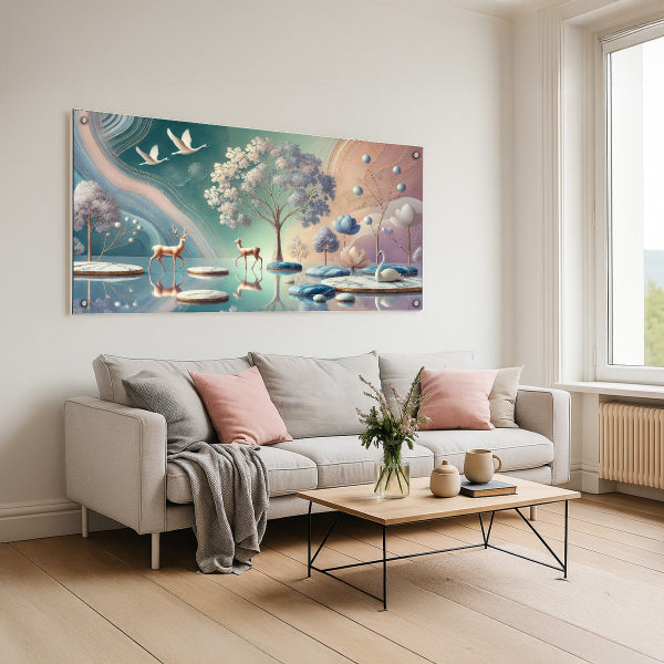 תמונות זכוכית איילים באגם פסטלי