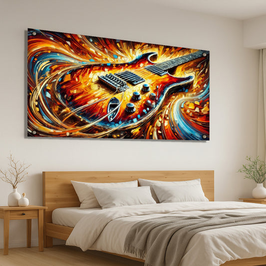 תמונת גיטרה בוערת בצבעים חיים