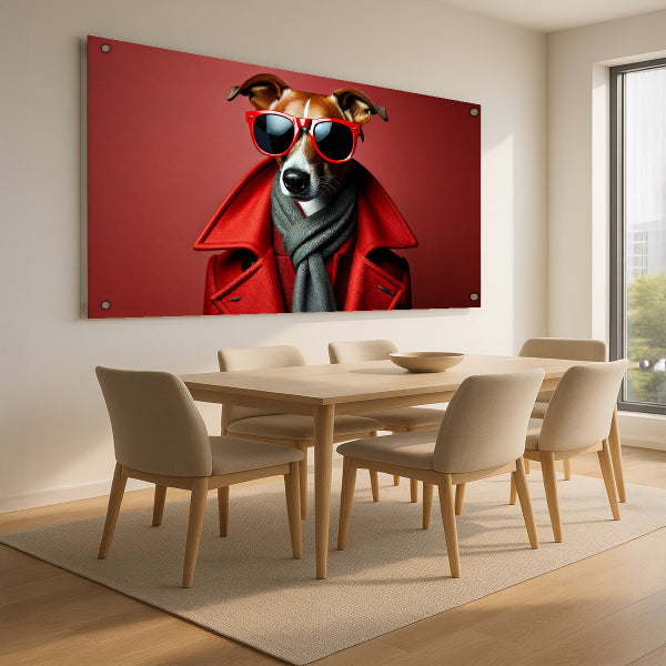כלב אופנתי בזכוכית אדומה