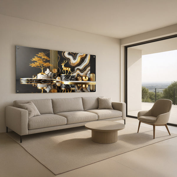 תמונות זכוכית אייל זהוב על רקע שחור