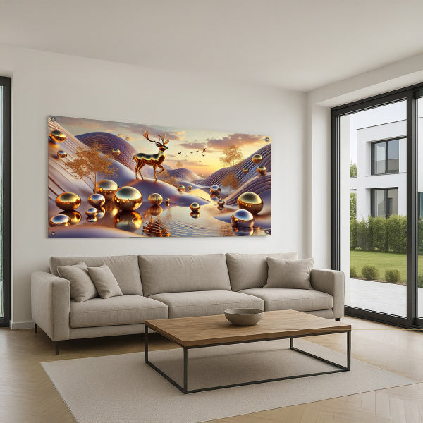 תמונות זכוכית אייל זהוב בנוף הרים רך