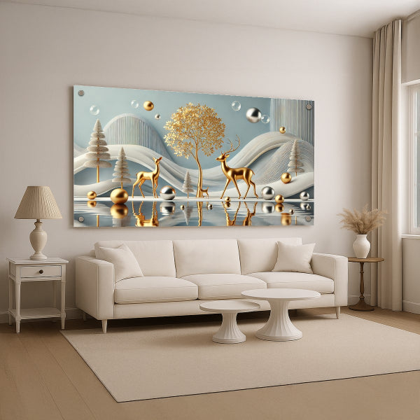 הדפסה על זכוכית איילים בעמק זהוב