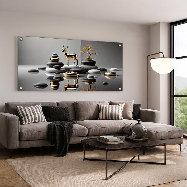 אייל מוזהב ואבנים באיזון מושלם – תמונות זכוכית