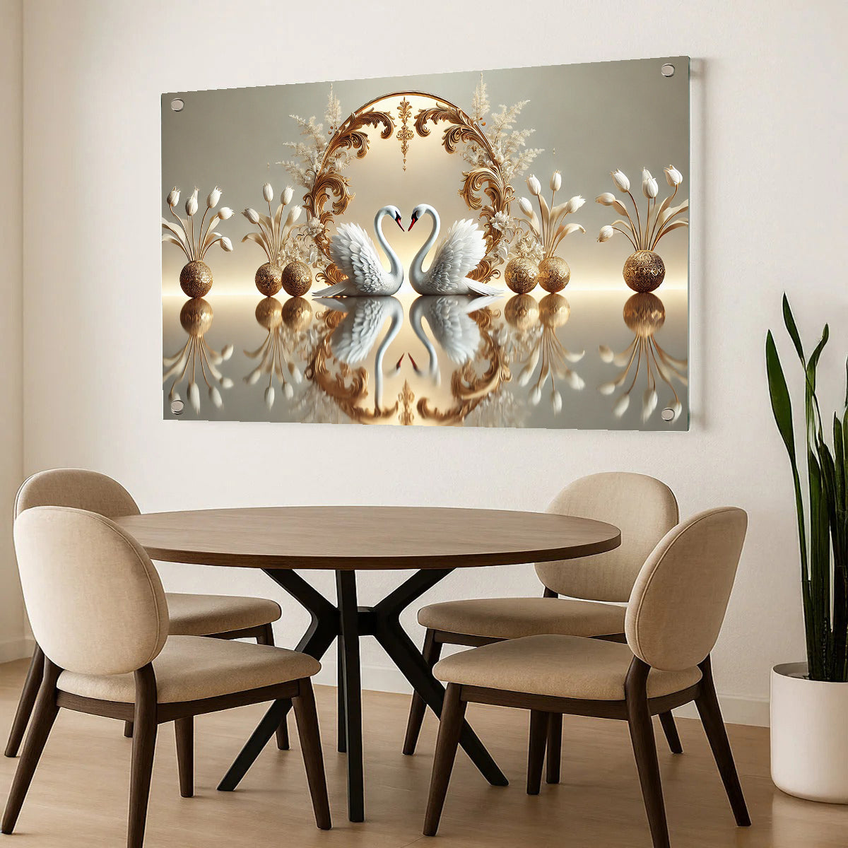 ברבורים לבנים במסגרת זהב – תמונות לבית