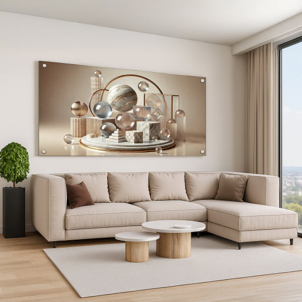 תמונת זכוכית גאומטרית מוזהבת לסלון