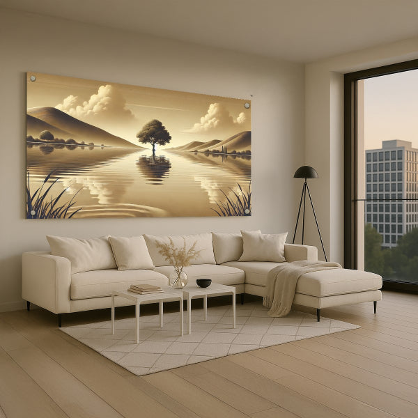 תמונת זכוכית עץ באגם זהוב