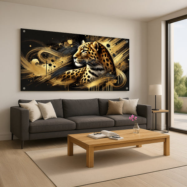 נמר זהוב אמנות מודרנית – תמונות זכוכית