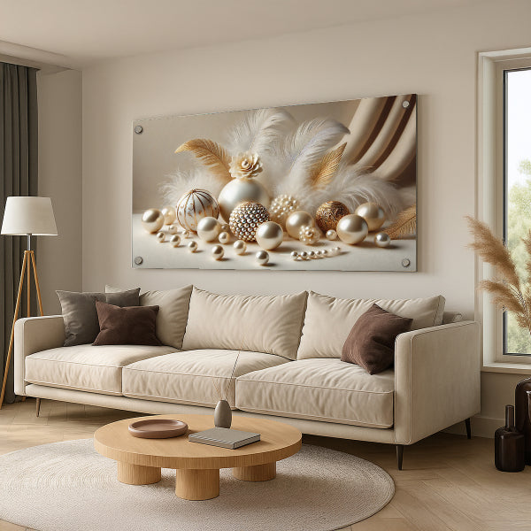 פנינים ונוצות זהב – תמונות זכוכית