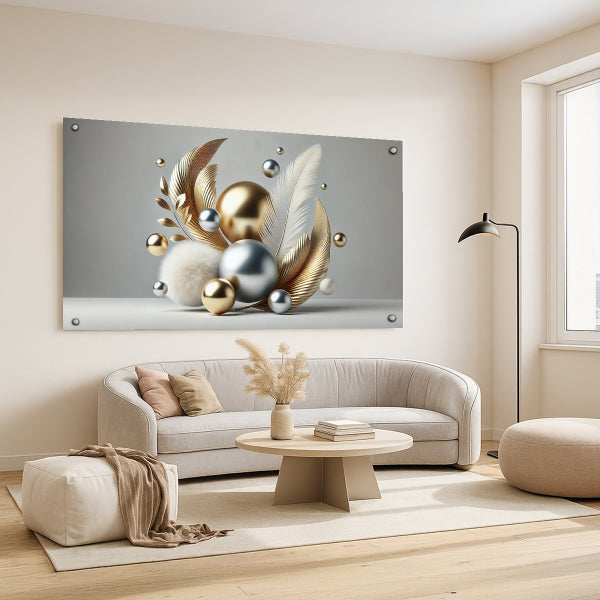 תמונת זכוכית נוצות זהב וכסף