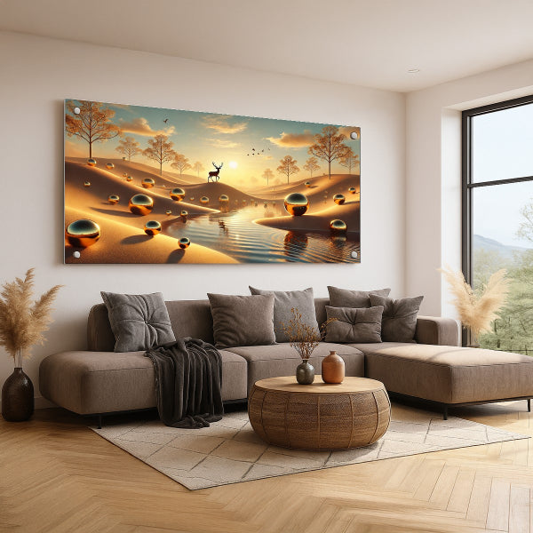 תמונות זכוכית אייל באור זהב מעל נחל שקט