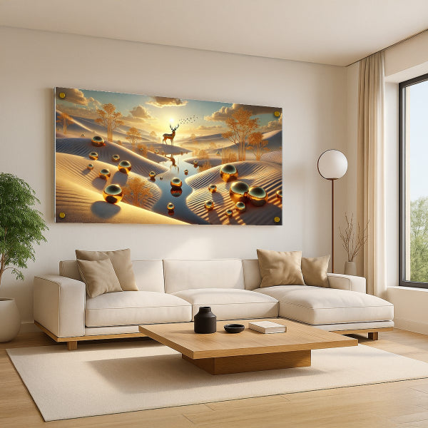 תמונות זכוכית אייל באור זהב מעל נחל שקט