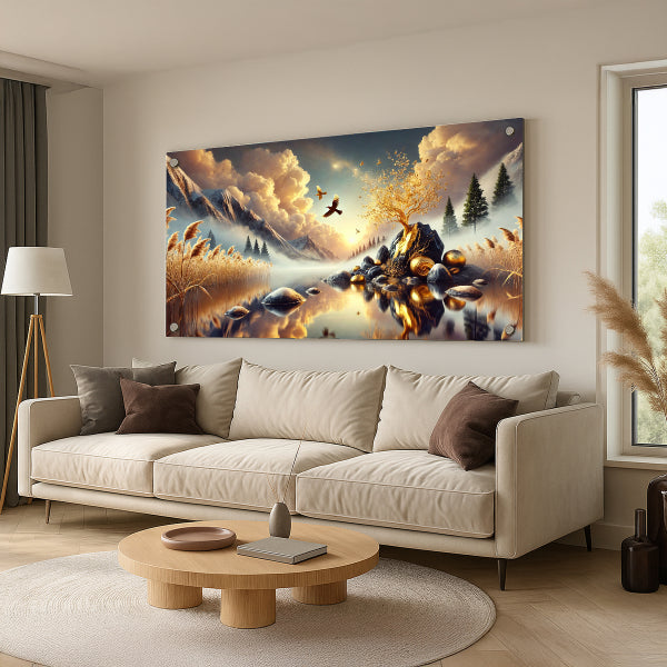 תמונות זכוכית עץ זהוב בשקיעה