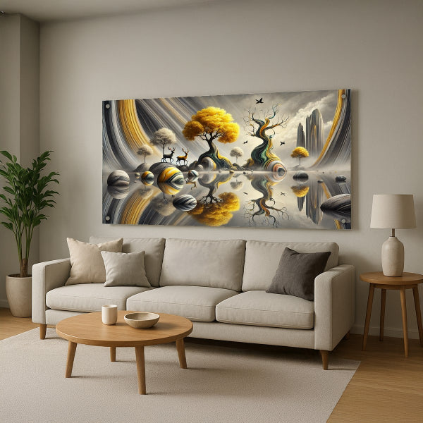 תמונות זכוכית נוף מסתורי עצי זהב