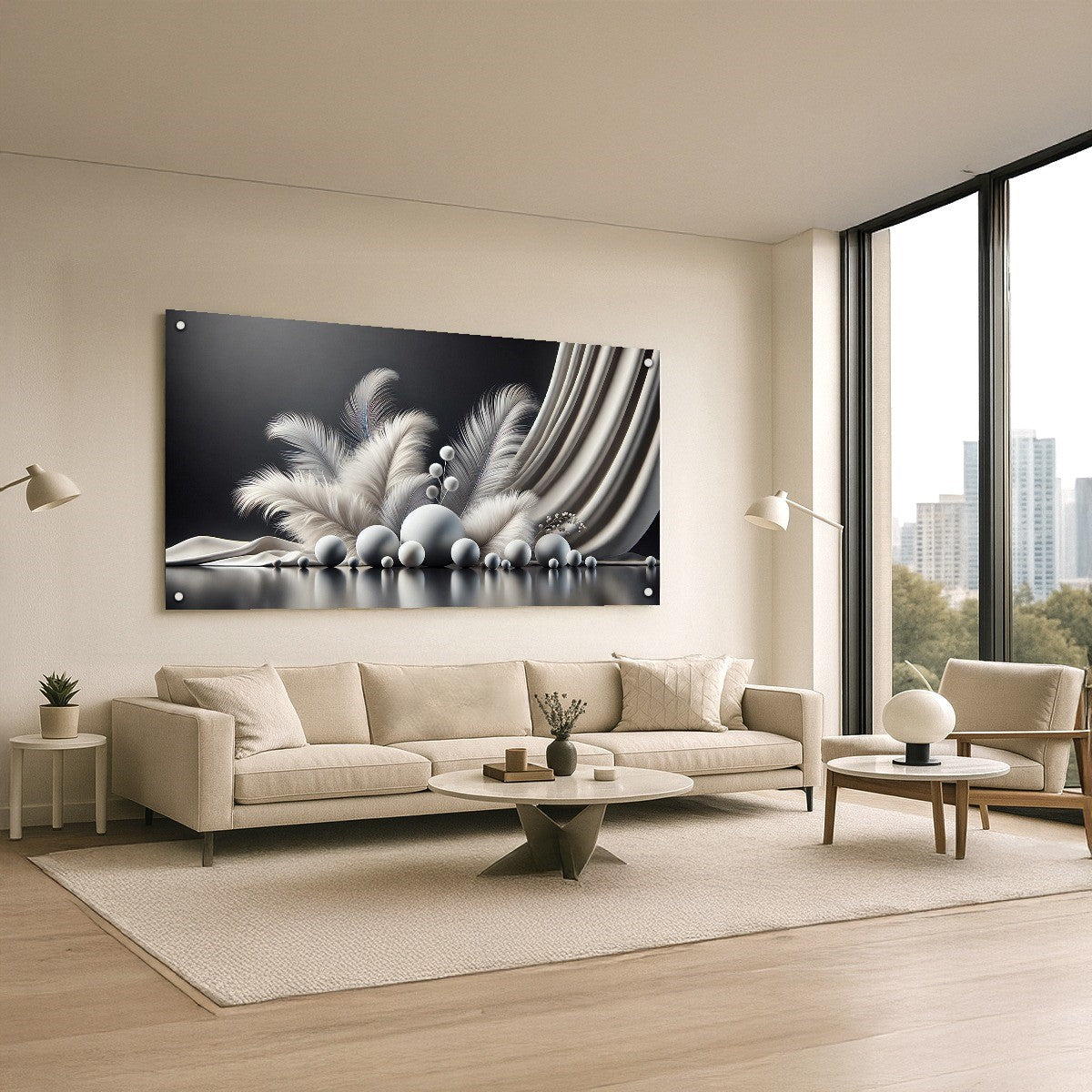 נוצות שנהב ומשי אפור – תמונות זכוכית