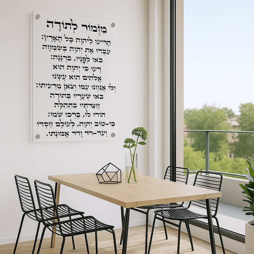 מזמור לתודה הדפסה על זכוכית ברורה