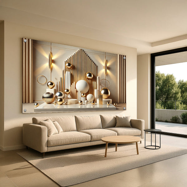 תמונת זכוכית זהב ולבן מודרנית מוארת