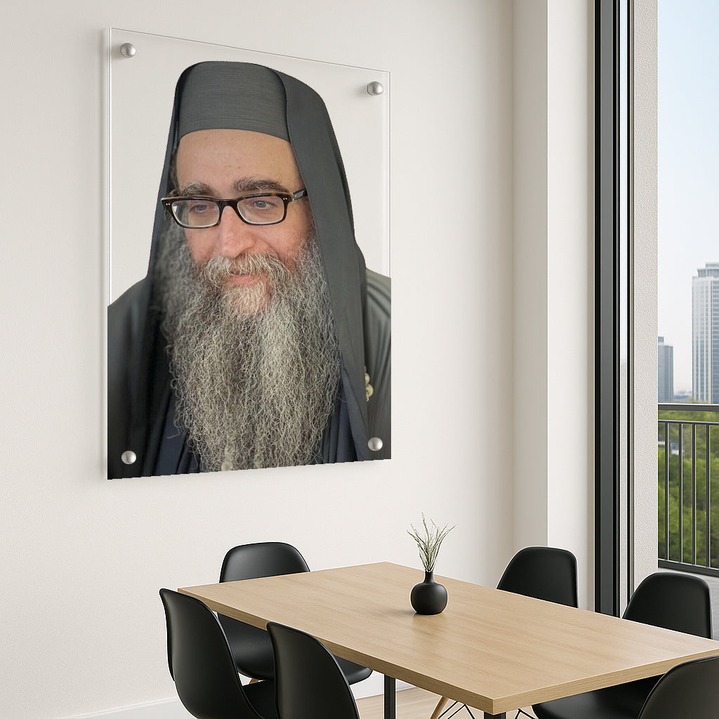 הרב יאשיהו פינטו בגלימה שחורה – הדפסה על זכוכית