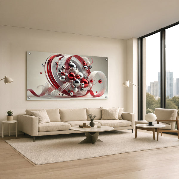 תמונת זכוכית אדום וכסף מודרנית