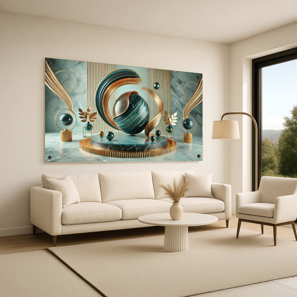 תמונה מודרנית טורקיז וזהב – תמונות זכוכית