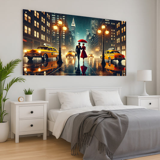 תמונת זוג בגשם בעיר