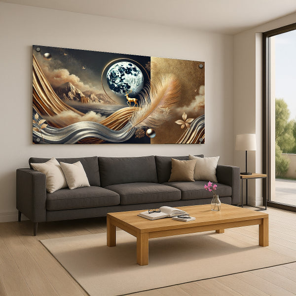 אייל תחת ירח ונוצות זהב – תמונות זכוכית