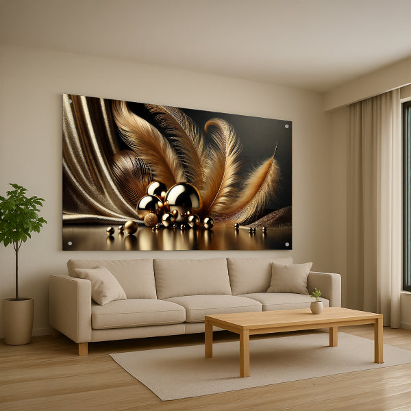 תמונת זכוכית נוצות זהובות יוקרתית