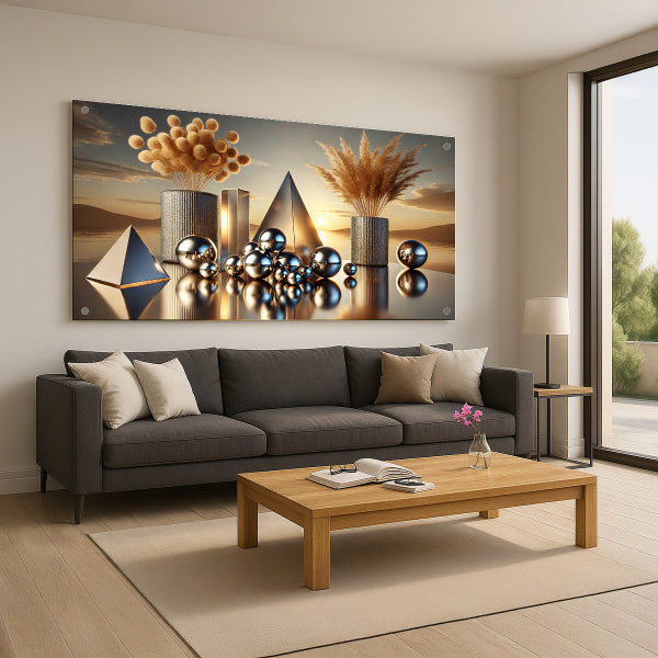 גאומטריה מוזהבת מודרנית – הדפסה על זכוכית