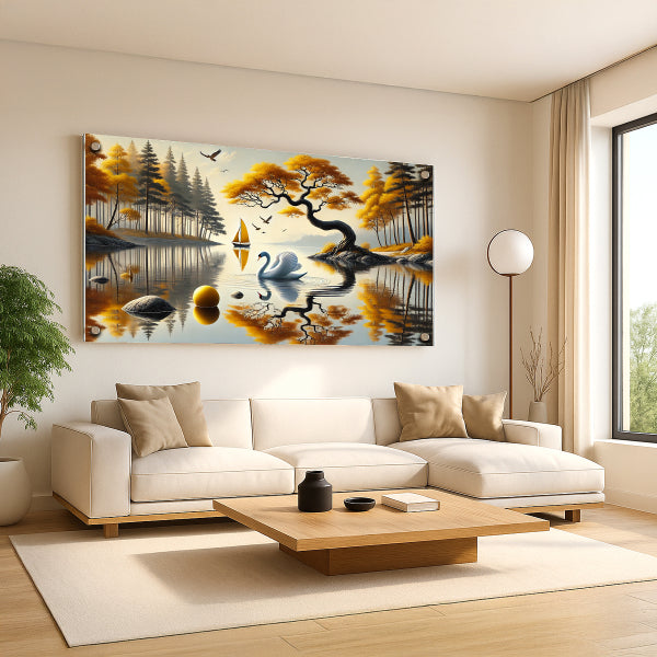 אגם שקיעה עם ברבור – תמונות לבית