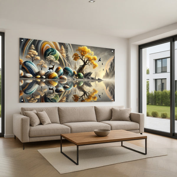 עץ זהוב ואבנים צבעוניות – תמונות זכוכית