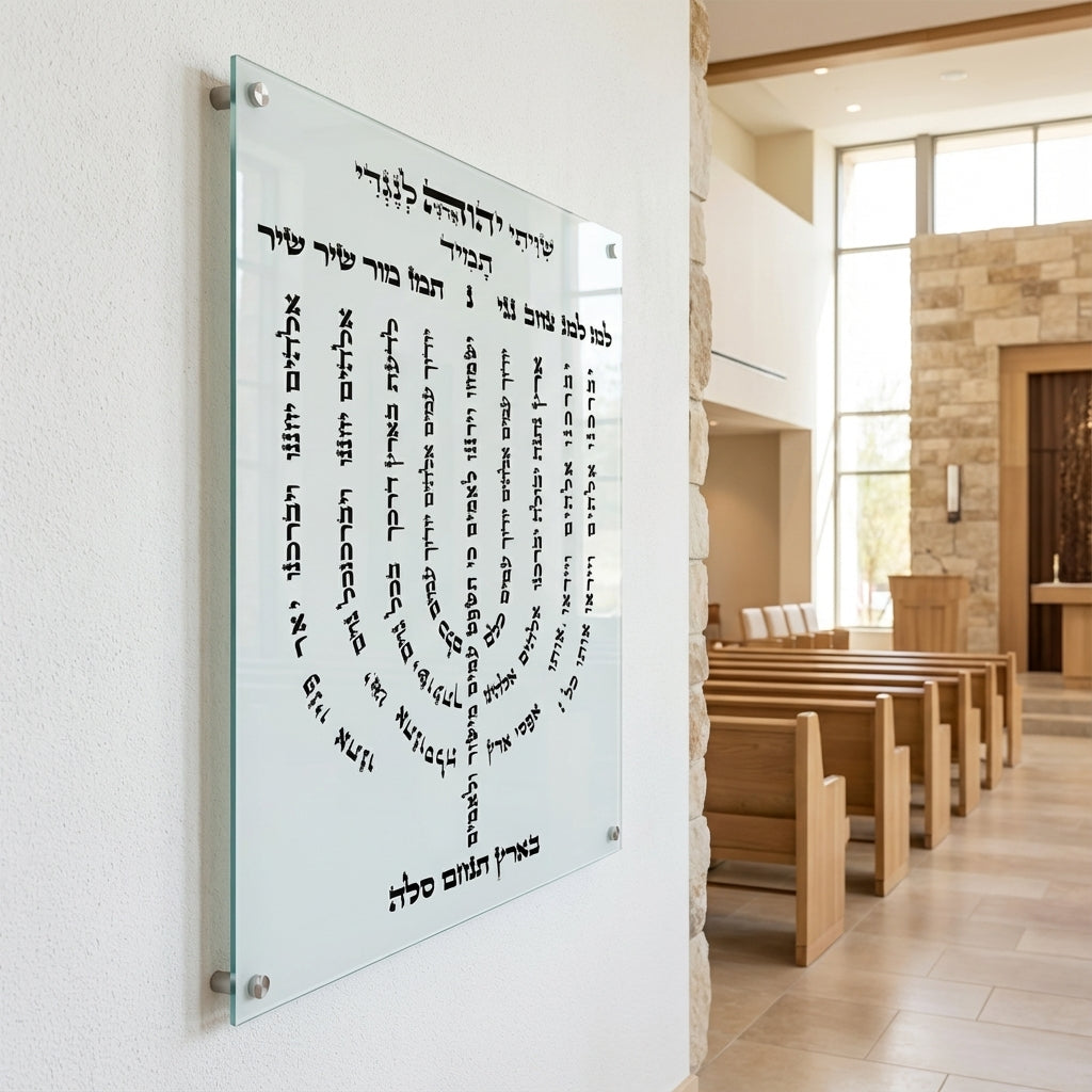 חנוכייה למנצח זכוכית קליגרפיה שחורה