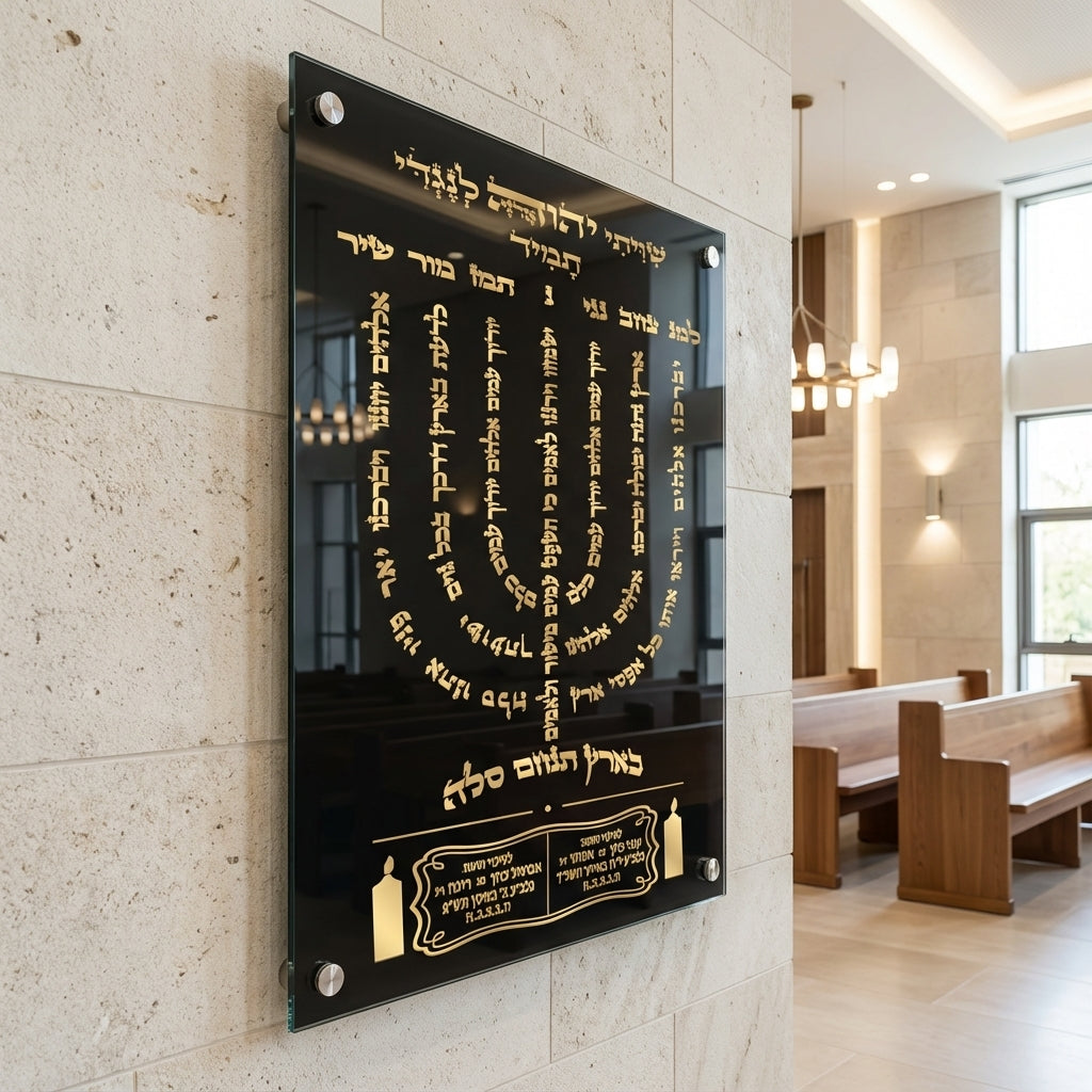 חנוכייה למנצח זכוכית שחור זהב יוקרתי